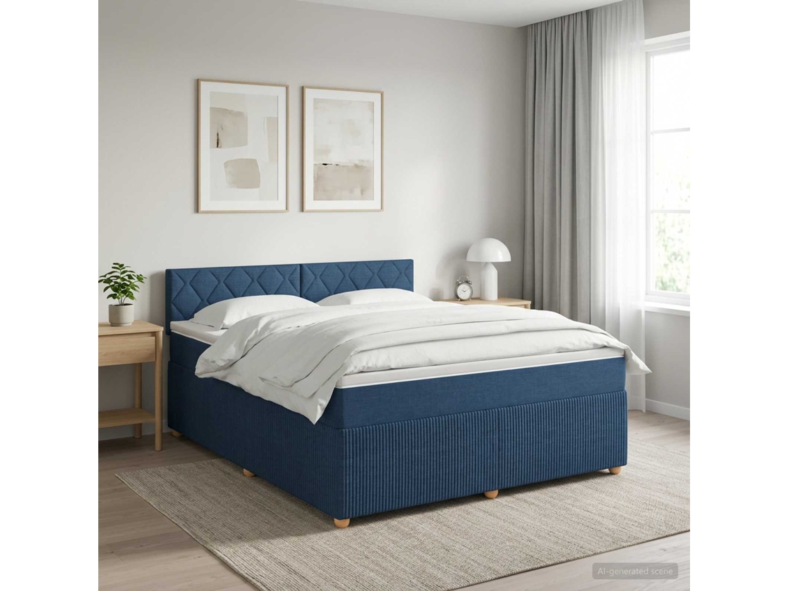 Vidaxl Cama Box Spring Com Colchão Azul 160 X 200 Cm Tecido