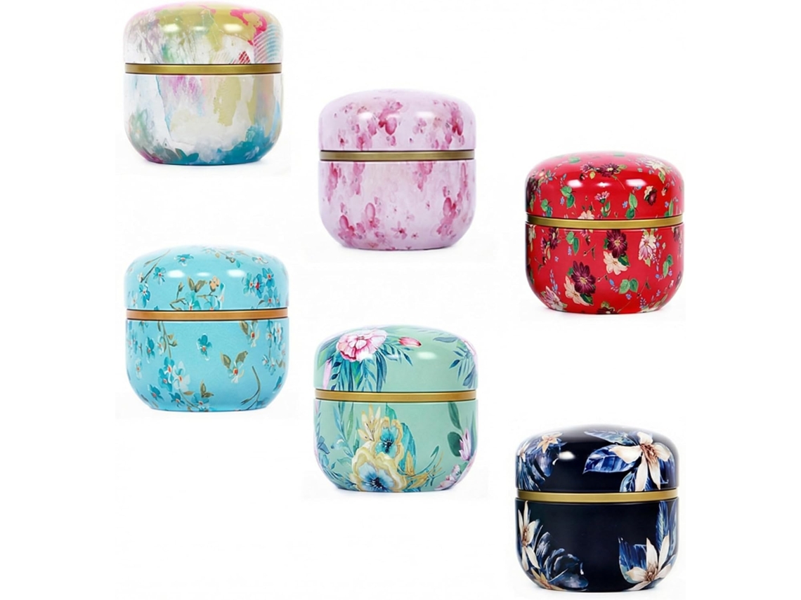 Conjunto 6 Frascos Chá Herméticos – Caixa Chá – Recipiente Alimentos – 283 Ml – Para Chá Solto E Especiarias – Ferro – Multicolor