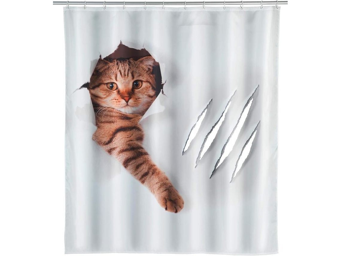 Cortina de Banheiro Nova Line com Gatos, Lavável, 180x200cm, Anéis