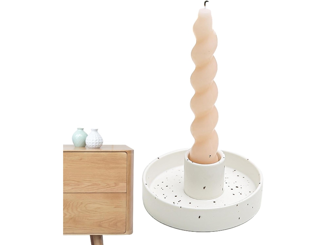 Castiçal, Castiçal De Cerâmica Com Base De Madeira, Cone Para Vela