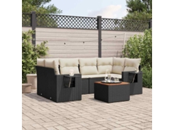 Vidaxl 7 Pcs Conjunto De Sofás P/ Jardim C/ Almofadões Vime Pe Preto