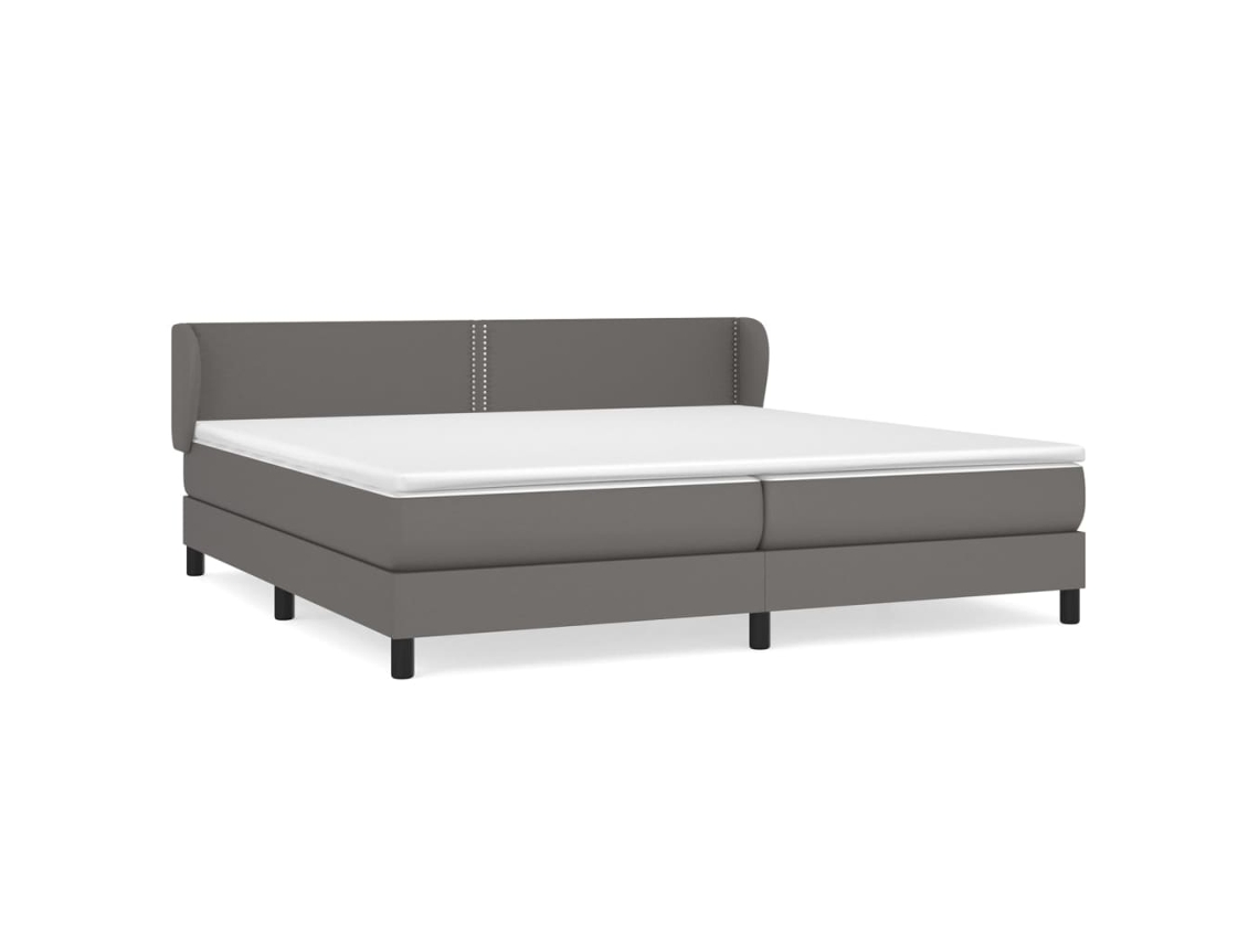 Cama com Molas e Colchão Couro Artificial Cinzento MAISON EXCLUSIVE (200x200 cm)