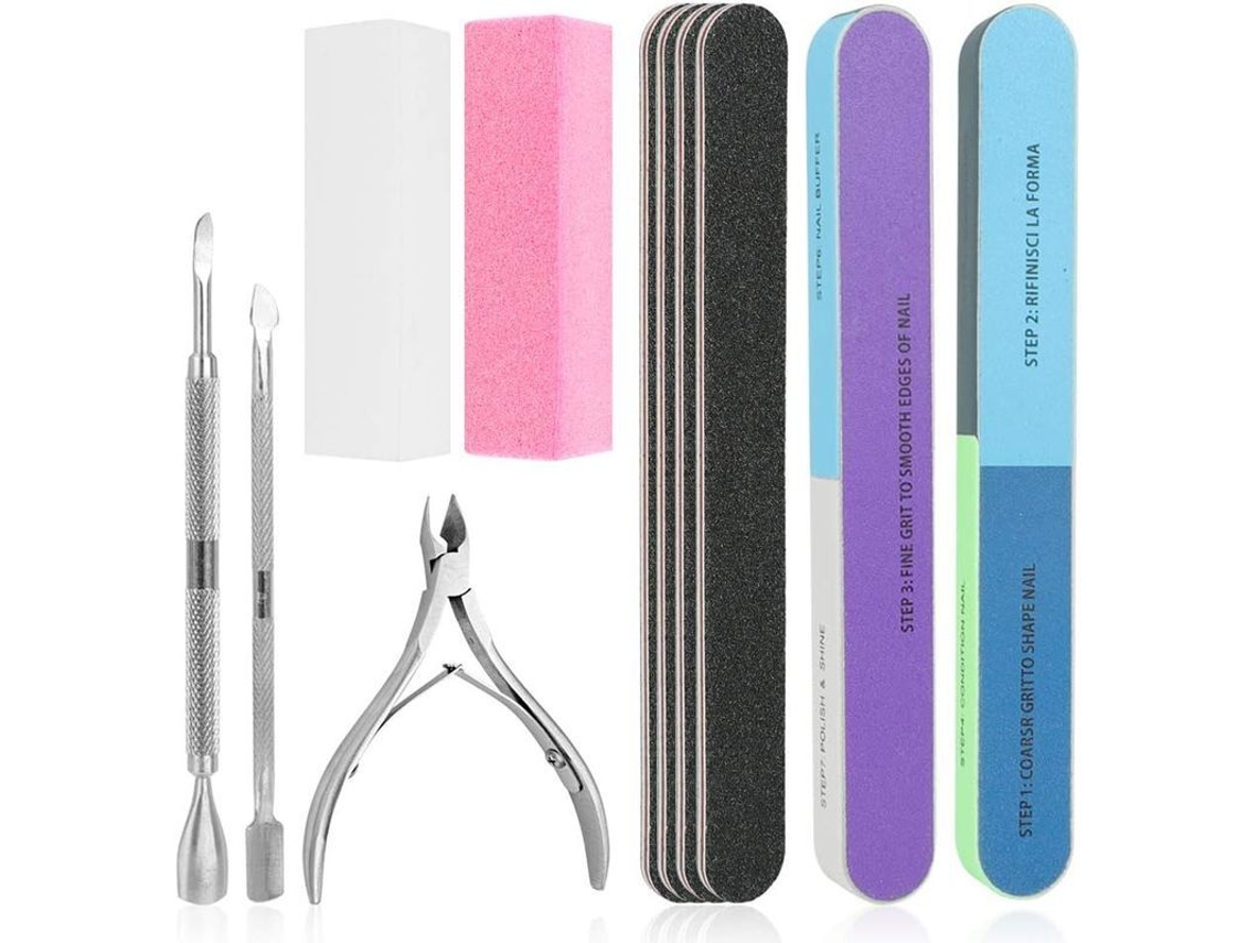 Kit de Lixas para Unhas com Alicate e Puxador de Cutícula, Ferramentas de Manicure para Limpeza e Polimento