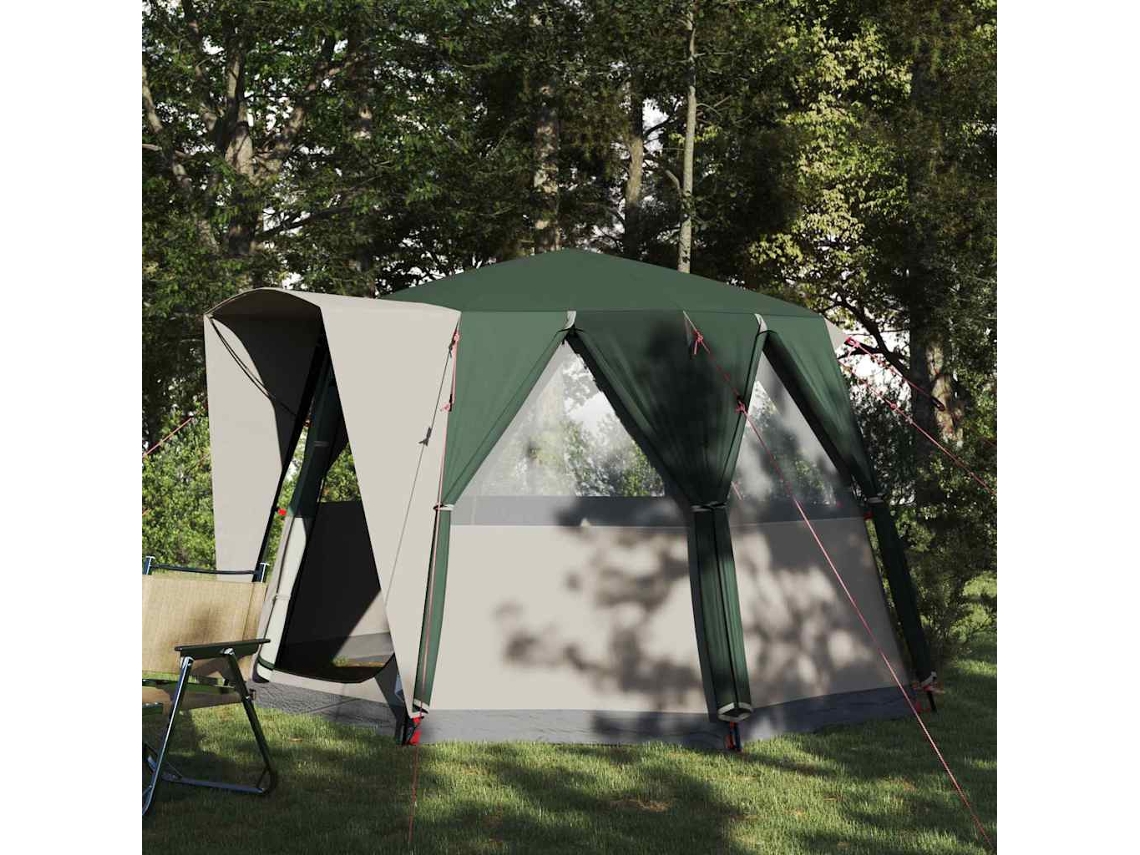 Vidaxl Câmara De Tenda Para 3 Pessoas Com Telhado Verde E Branco