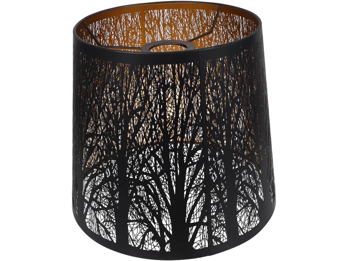 Abajur De Metal Vazado Com Motivo De Floresta, Design Cilíndrico Rústico Para Luminária.