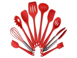 10 Peças De Utensílios De Cozinha De Silicone Resistente Ao Calor Sem Aderência (vermelho)