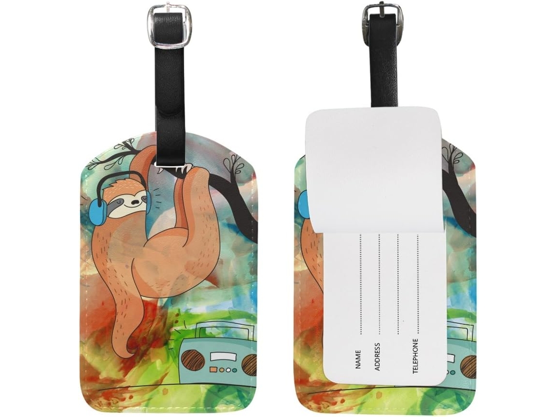 Conjunto De 3 Etiquetas Identificação Bagagem Em Couro Art Bradypod