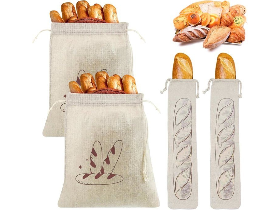 Conjunto De 4 Sacos Reutilizáveis Em Linho Com Cordão, 31×38 Cm E 64×16 Cm, Para Conservar Pão E Organizar Alimentos