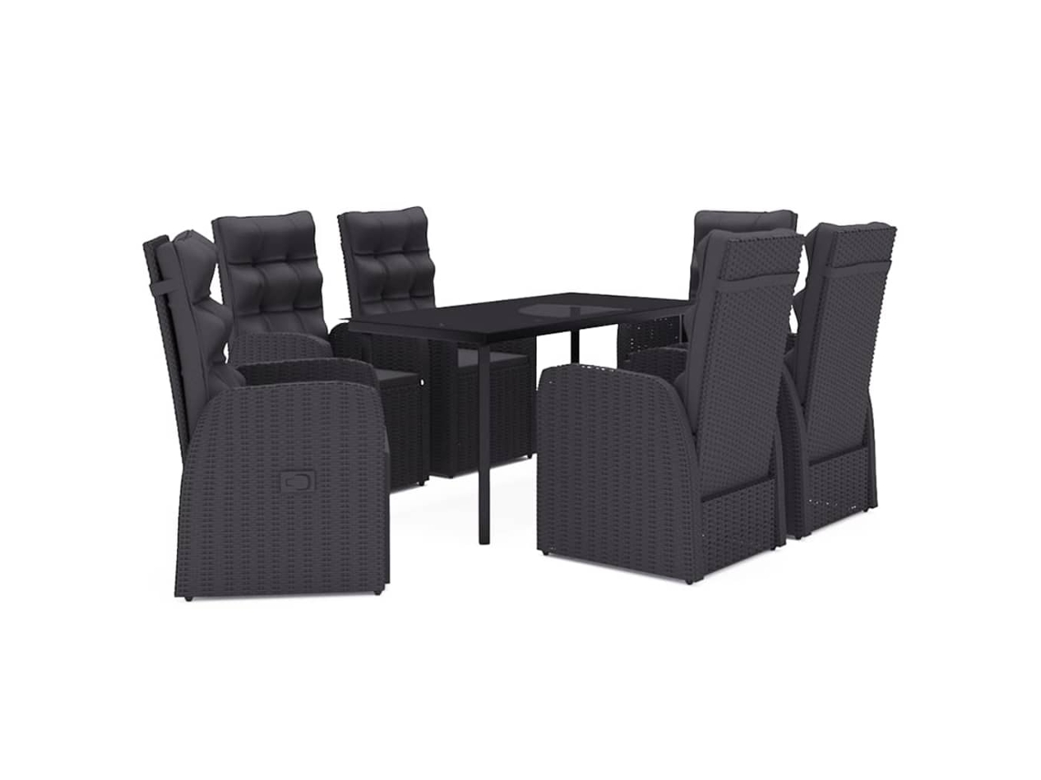 Maison Exclusive - 7 Pcs Conjunto De Jantar Para Jardim Com Almofadões Preto