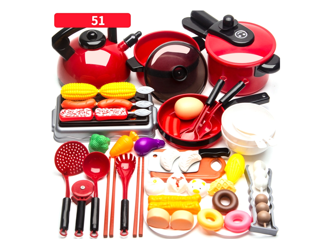 Walshlxq set de Cozinha de Brinquedo com 51 Peças para Crianças, Brinquedos de Cozinha Simulados com Detalhes Finos, Presente para Casa e Escola