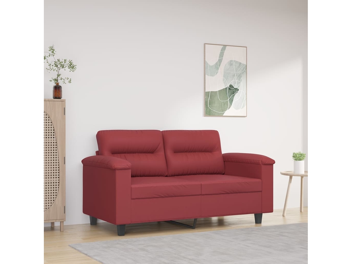 Vidaxl Sofá De 2 Lugares 120 Cm Couro Artificial Vermelho Tinto