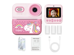 Câmera Infantil Unicórnio Rosa Modelo 2026 Câmera Dupla de Alta Definição Imprimível Não Requer Cartão de M YUNZII (inclui 4 Rolos de Papel Colorido)