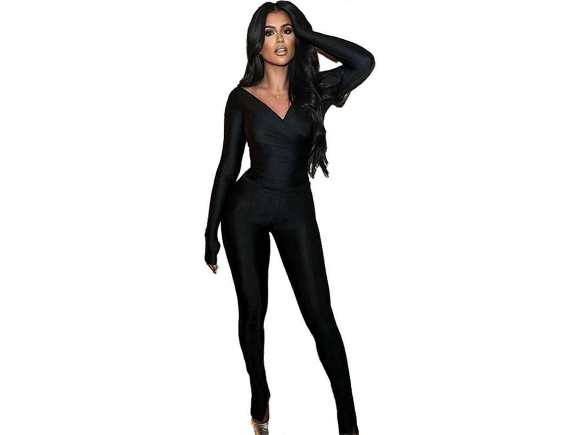 Traje Esportivo Casual Feminino Com Blusa V E Calça De Cintura Alta - Estilo Fashion E Versátil Preto