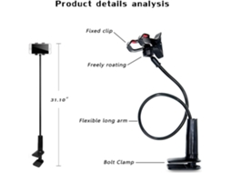 Lurelia Suporte Flexível Para Telemóvel Iphone 14 71 Cm Braço Longo Pescoço De Ganso Rotação 360° Preto