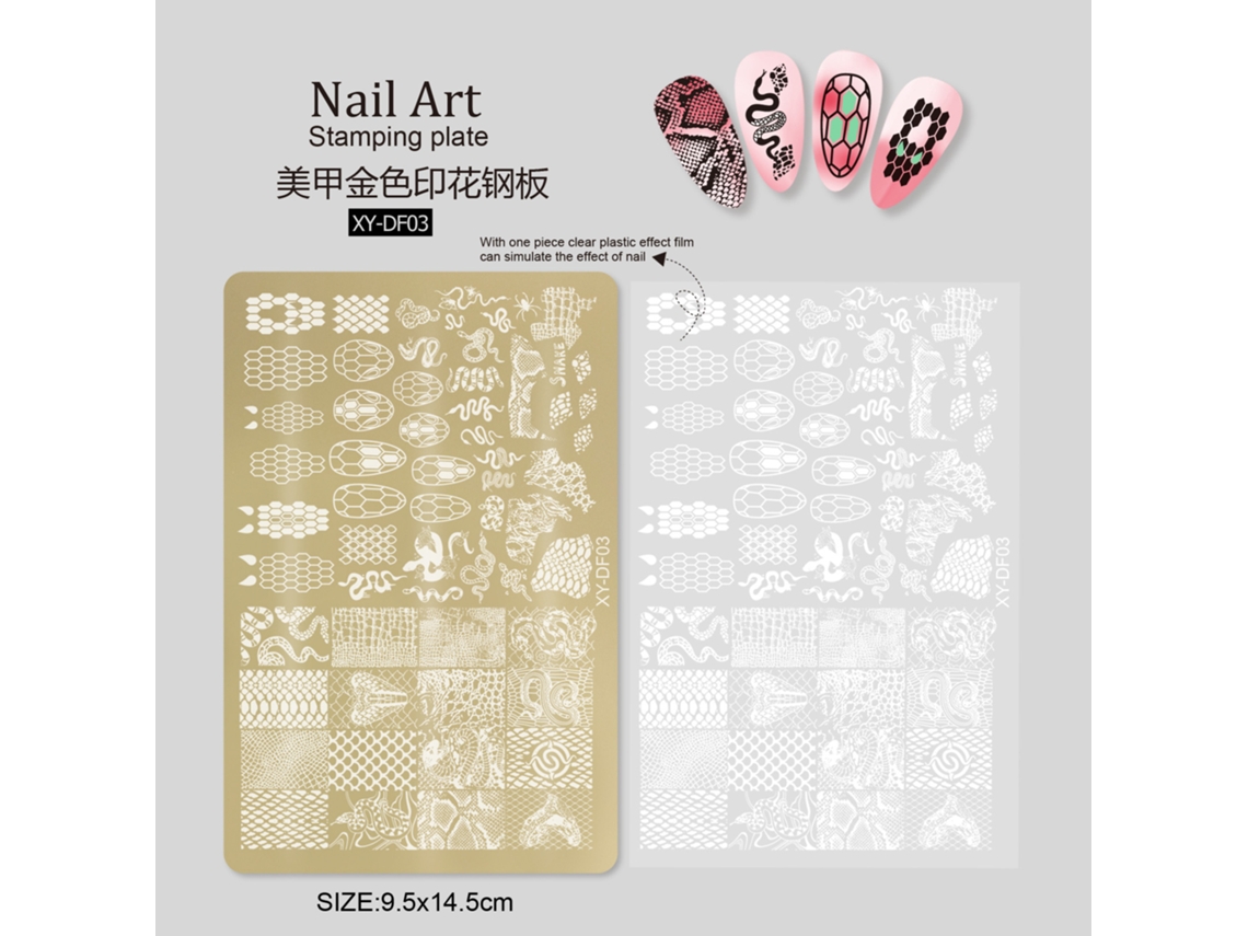 Design De Unhas Com Motivos De Bambu, Flores, Pele De Cobra E Detalhes Dourados Ferramenta Para Transferência De Unhas.placa De Aço Xy Df 03 Yunzii