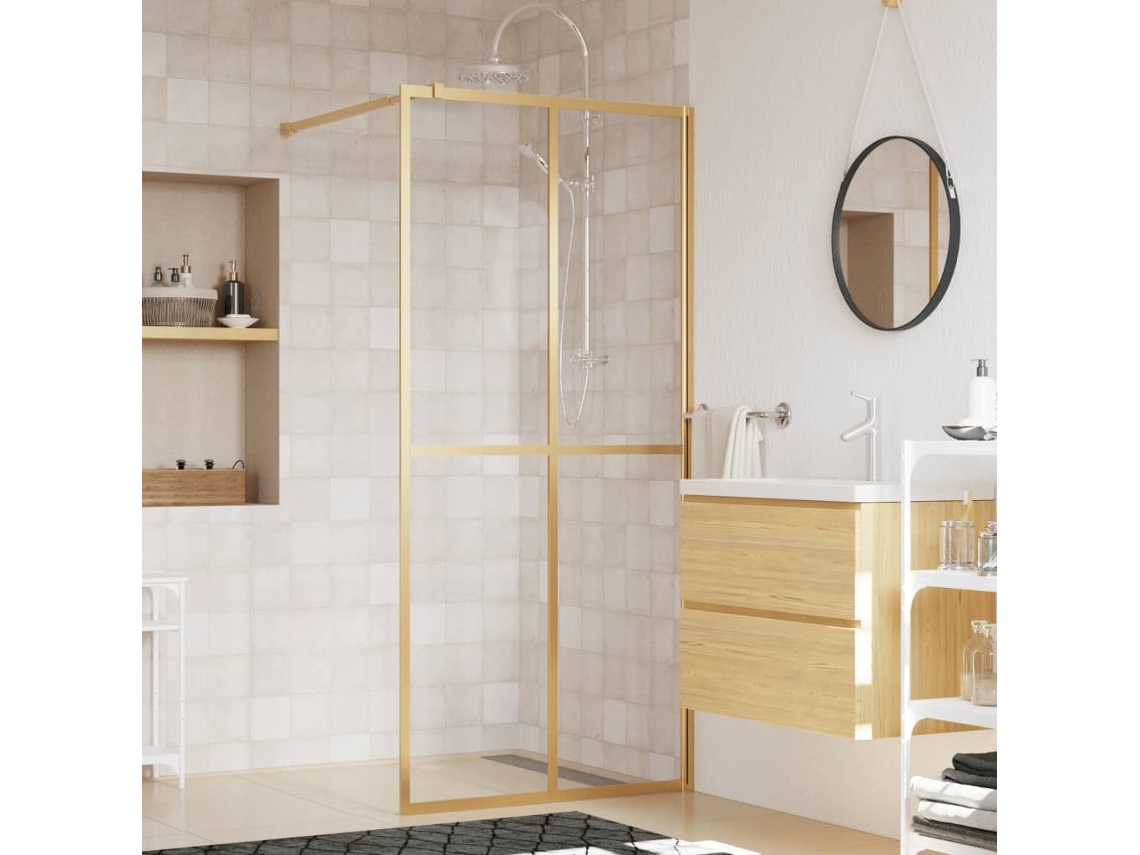 Vidaxl Divisória De Chuveiro 80x195 Cm Vidro Transparente Esg Dourado