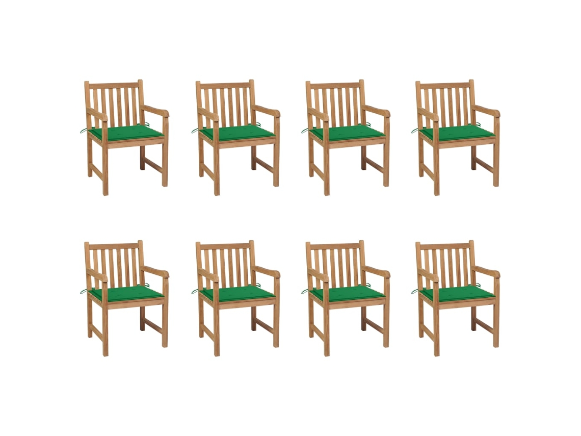 Vidaxl Cadeiras De Jardim C/ Almofadões Verde 8 Pcs Teca Maciça