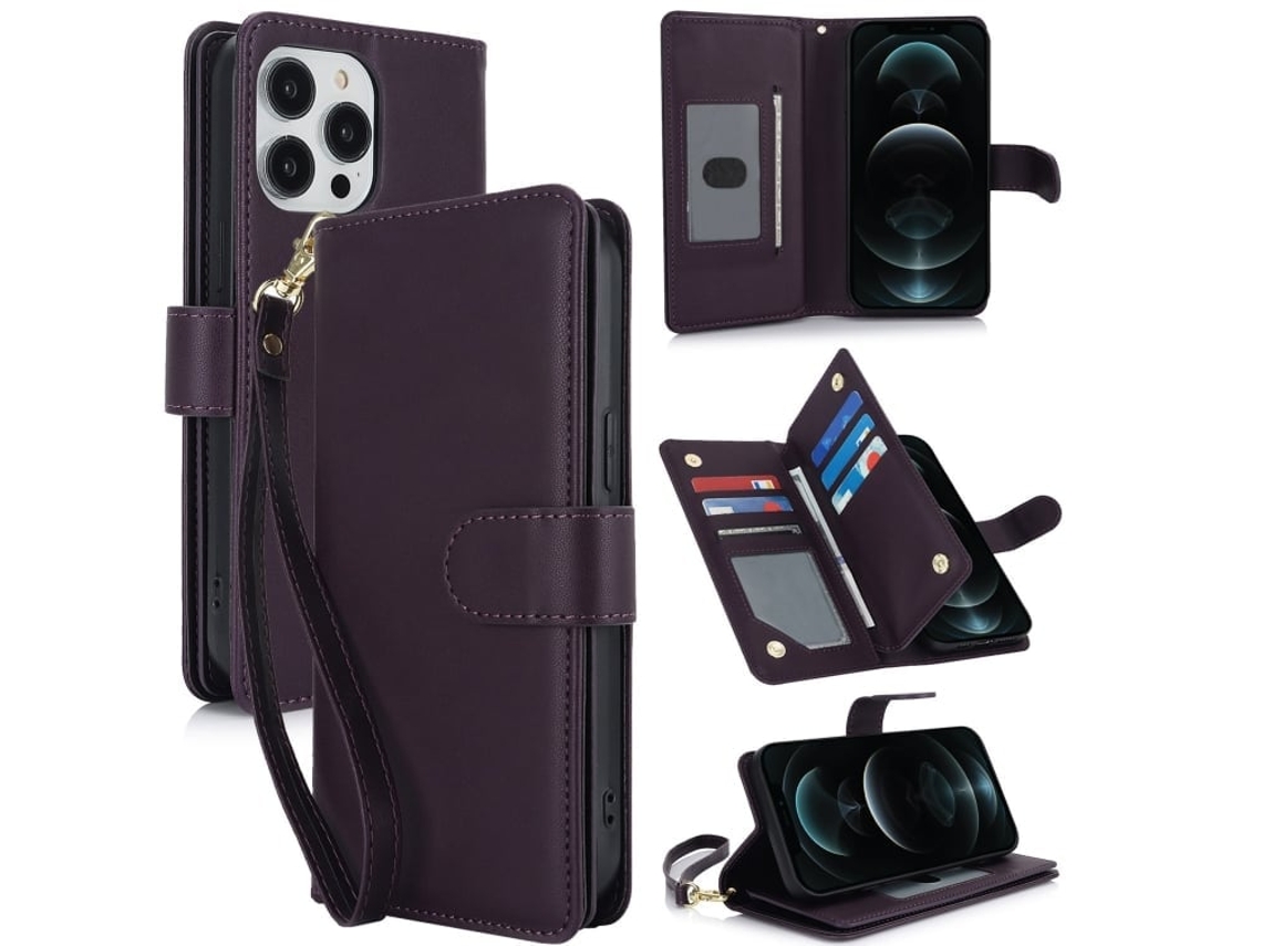 Capa Carteira De Couro Para Iphone 12 Pro Max - Com Rfid - Para Vários Cartões