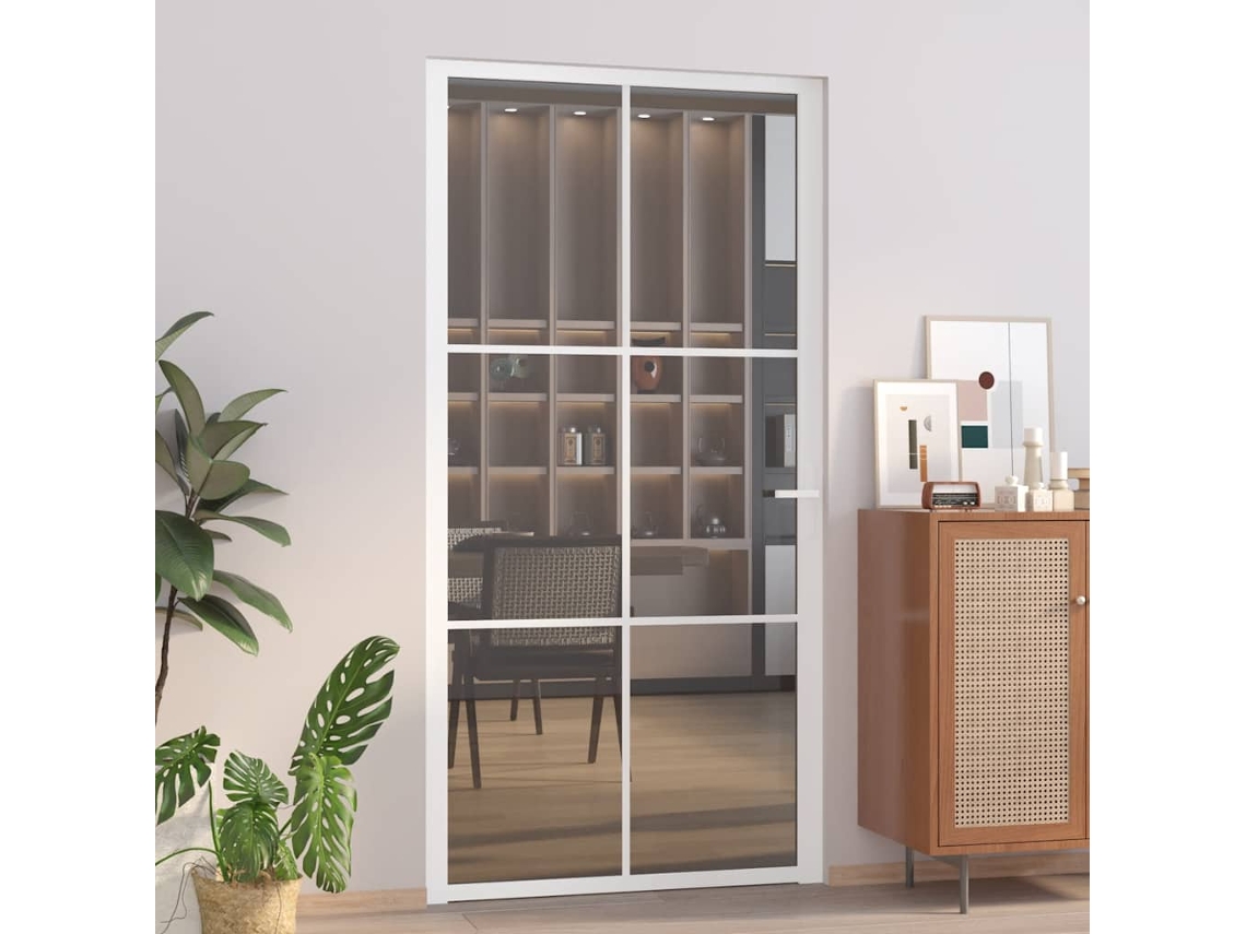 Vidaxl Porta De Interior 102,5x201,5 Cm Vidro Esg E Alumínio Branco