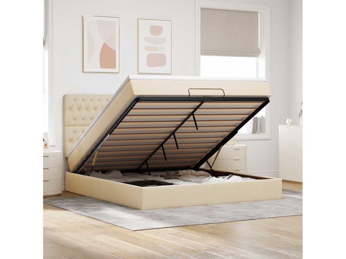 Estrutura De Cama Otomana Com Creme De Colchão 180x200cm Tecido