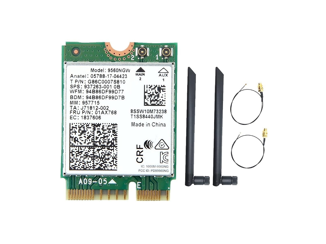 Lurelia Placa Wi-fi M.2 Ngff Ac9560 Wi-fi 5 1730 Mbps Dual Band 2,4/5 Ghz Bluetooth 5.0 Antena