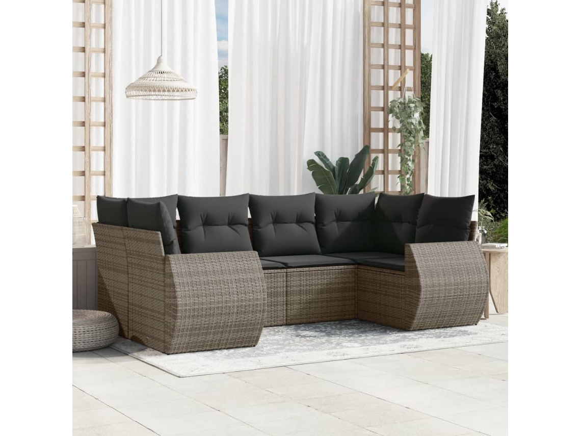 Vidaxl 6 Pcs Conjunto Sofás De Jardim Com Almofadões Vime Cinzento