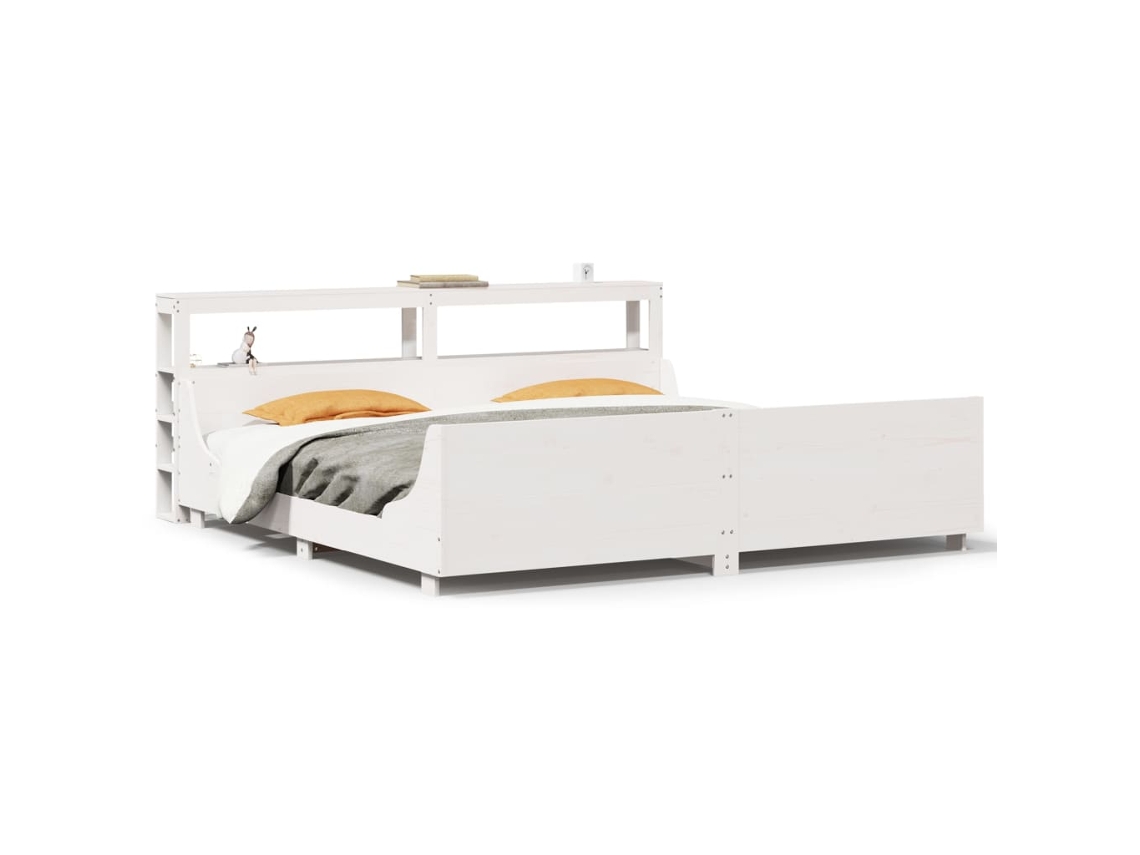 Cama Sem Colchão 200x200 cm Madeira de Pinho Maciça Branco MAISON EXCLUSIVE