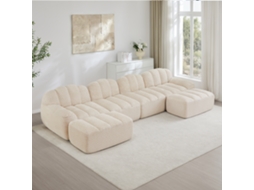 Sofá Modular Em U De 4 Lugares Com 2 Pufes, Formato Concha, Espuma 32d De Alta Densidade, Assento Profundo, Tecido Macio, Bege E Branco
