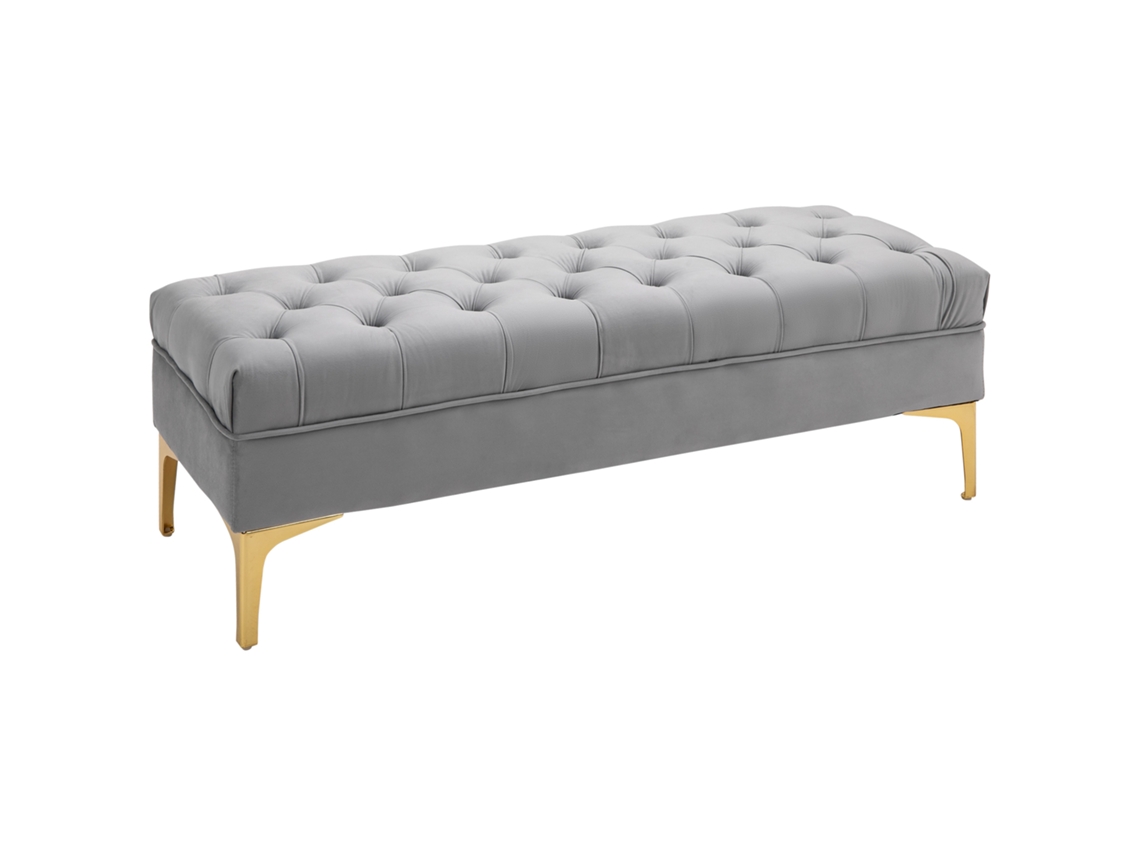 Banco De Assento/cama/sapato Em Veludo Cinza Claro, Pernas Elevadas, 118x45x42cm, Para Quarto E Hall.