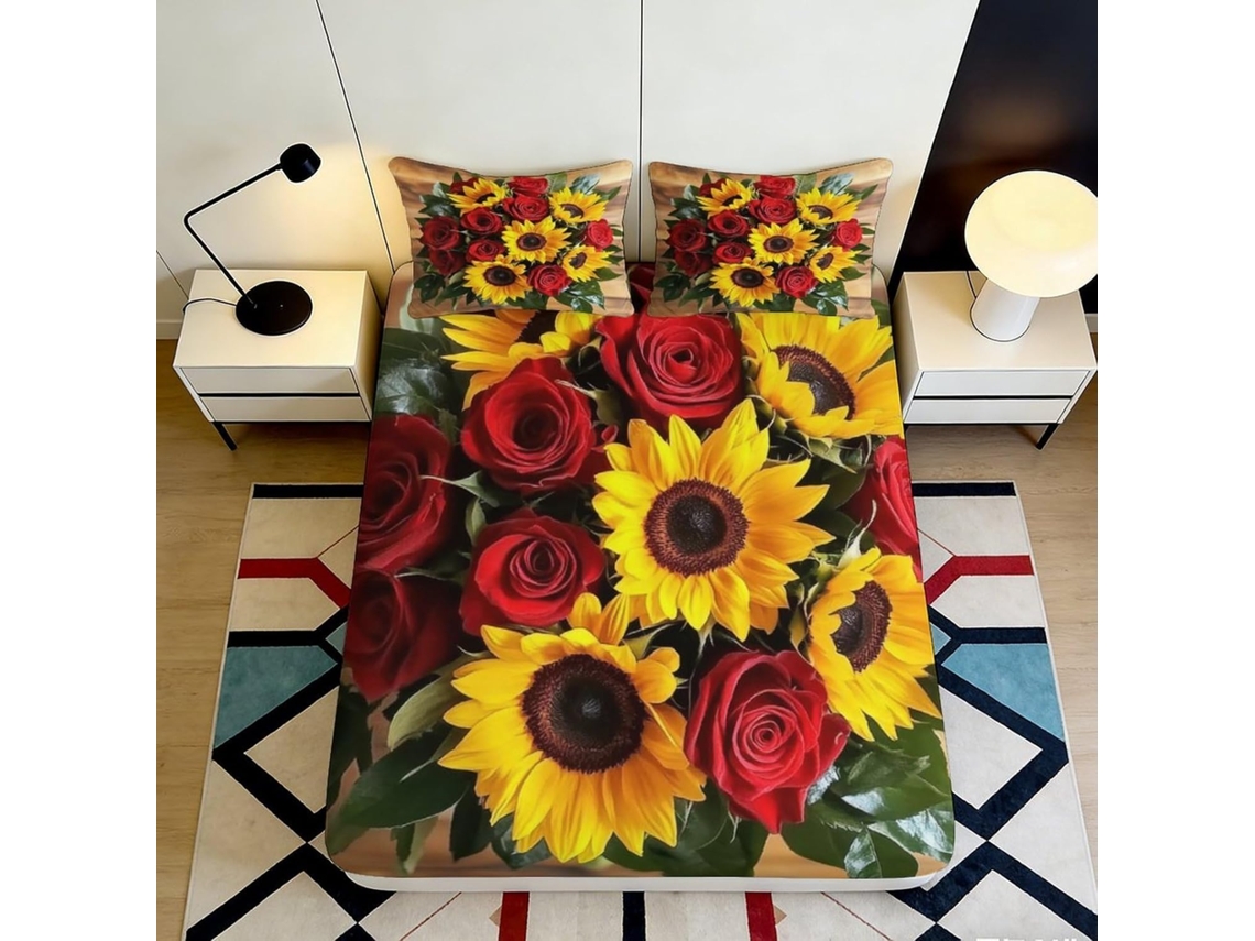Conjunto de Cama Girassol Rosa Microfibra com Fronha 200x25cm S/MARCA
