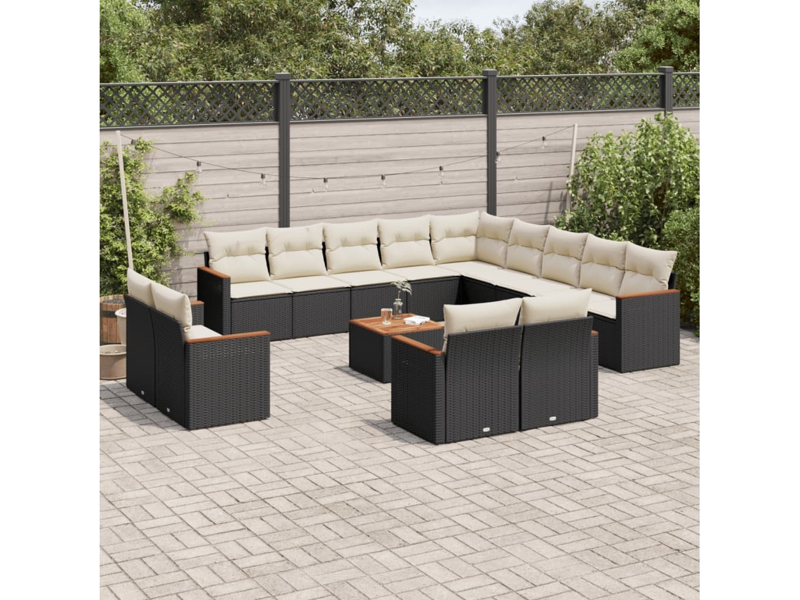 14 Pcs Conjunto De Sofás P/ Jardim C/ Almofadões Vime Pe Preto Dkd Home Decor