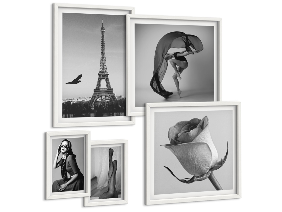 Conjunto De Pinturas Paris Estiloso Em Preto E Branco Espelharte (5 Peças)