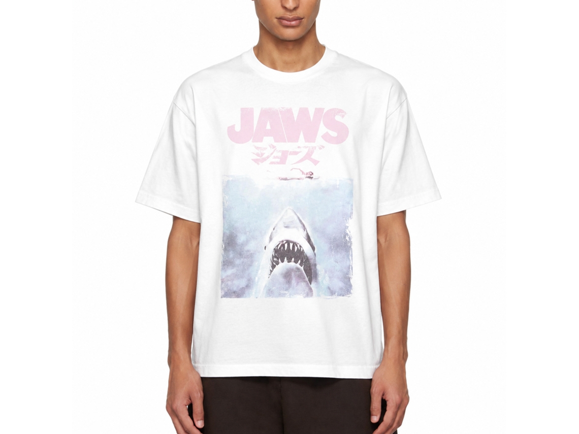 Rockinstone Jaws Movie Faded Kanji White Adult T-shirt Size:m