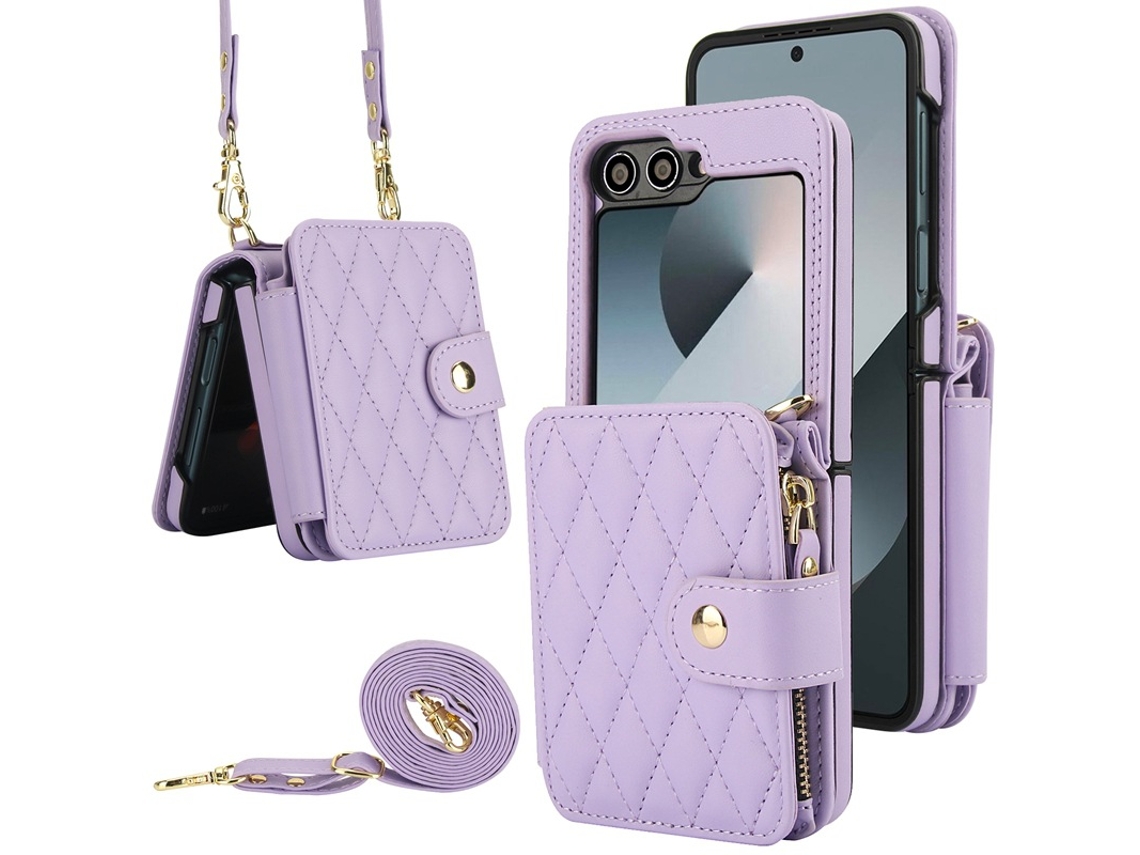 Capa Para Samsung Galaxy Z Flip 6, Com Capa De Couro Tipo Carteira E Alça (roxo Claro) Eifson