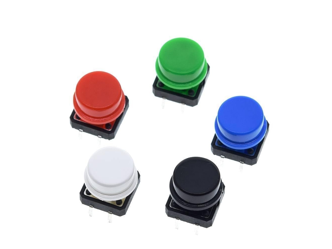 25 Interruptores Táteis De Botão Pressão Momentâneos 12x 7, 3mm + 25 Capas Para Interruptores Táteis 5 Cores