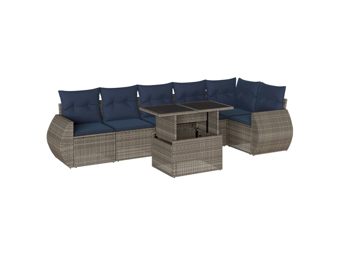 Conjunto de Sofá de Jardim, 7 Peças, Almofadas, Rattan Cinza MAISON EXCLUSIVE