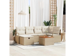 Vidaxl Conjunto De Sofá De Jardim 7 Unid. Bege Vime Pe