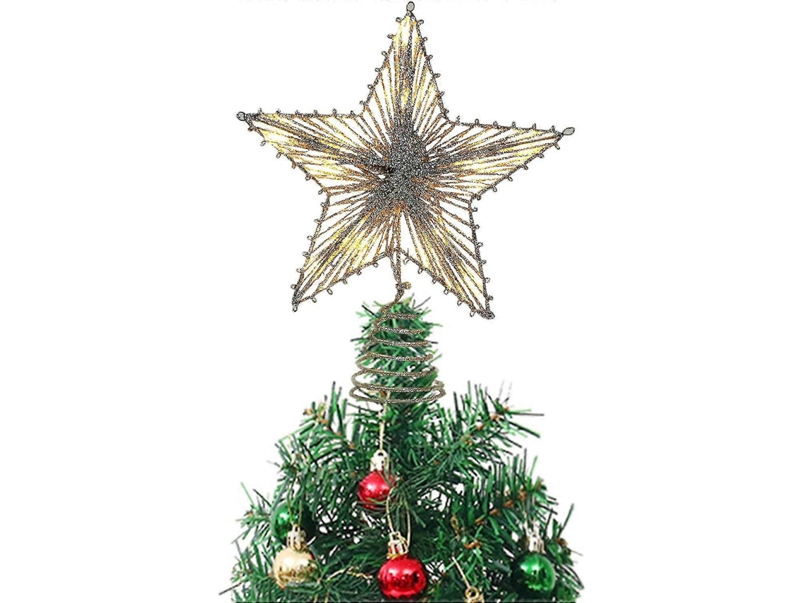 Topo De Árvore De Natal Com Estrelas Brilhantes Vazadas E 10 Luzes Led, Perfeito Para Decoração De Casa. Olysi Shop