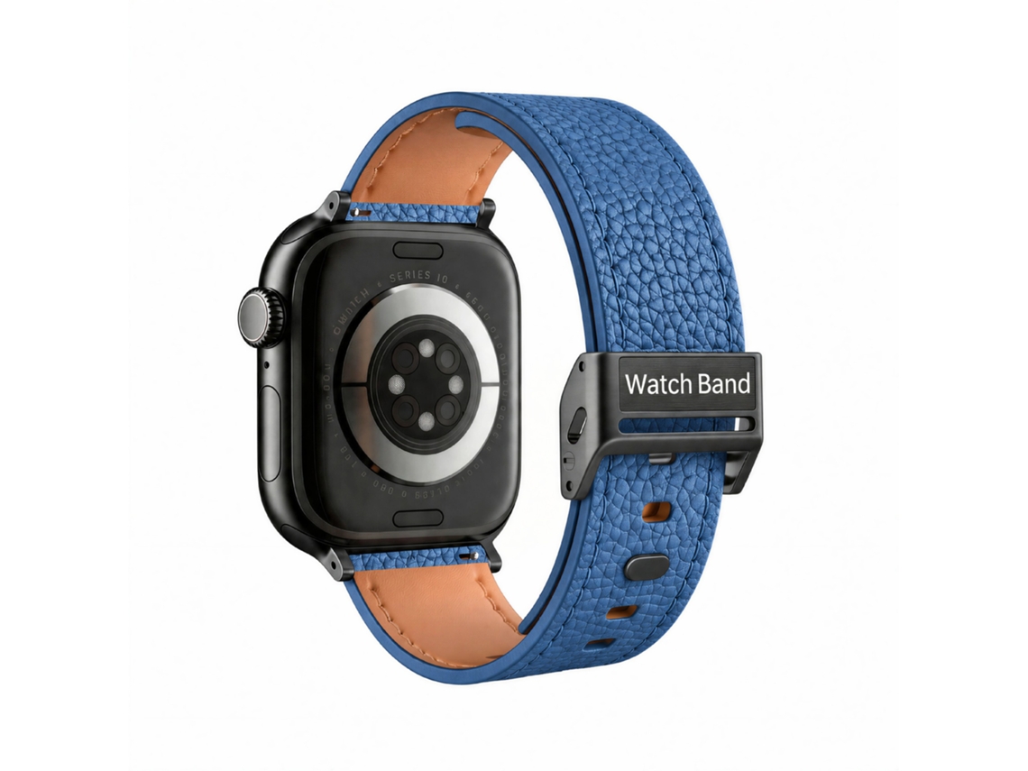 Pulseira de couro granulado com fivela metálica perfurada para Apple Watch S11, compatível com Huawei 22mm, azul âncora