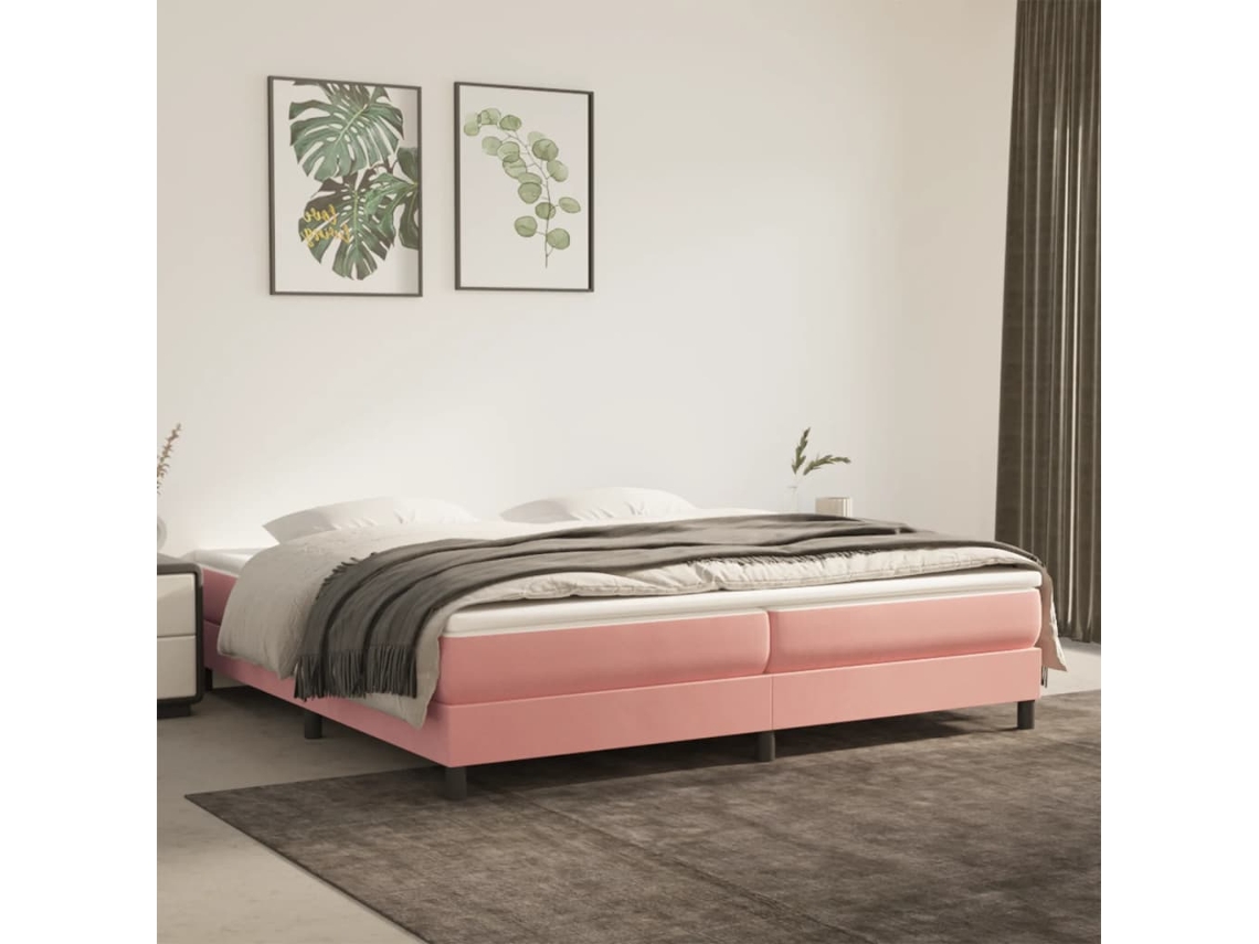 Cama Com Molas/colchão 200x200 Cm Veludo Rosa