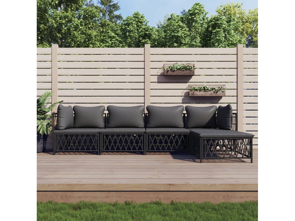 Conjunto de 5 peças para sala de estar com almofadões em aço antracite Dkd Home Decor
