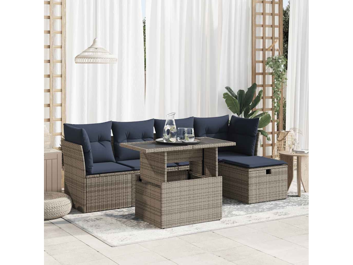 Vidaxl 6 Pcs Conjunto Sofás Jardim Com Almofadões Pe/acácia Cinzento
