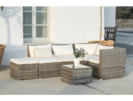 Conjunto Sofá KIEFERGARDEN Bahamas Conjunto Quatro (Cinzento -Aço Galvanizado e Ratán Sintético-260cm)