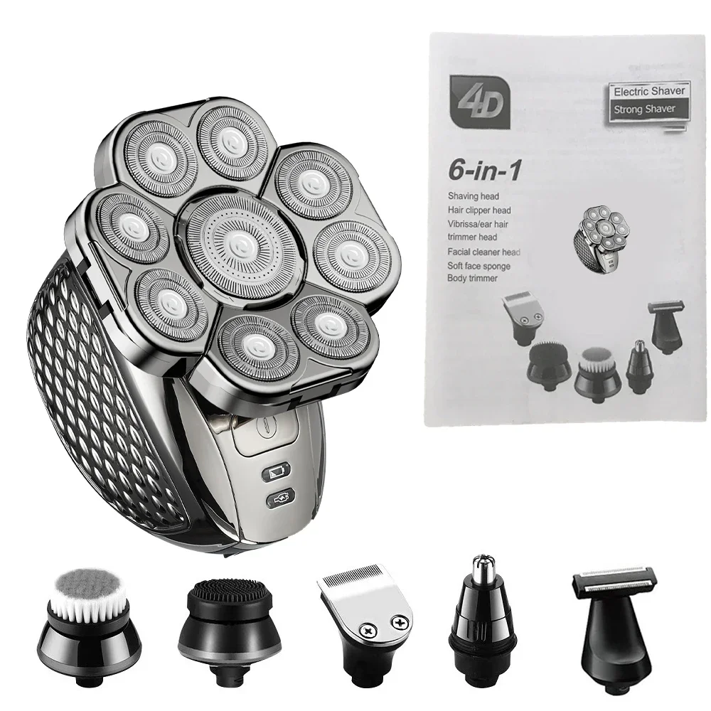 (prateado) Barbeador Elétrico Masculino Com Cabeça Flutuante De 9 Lâminas E Resistente À Água