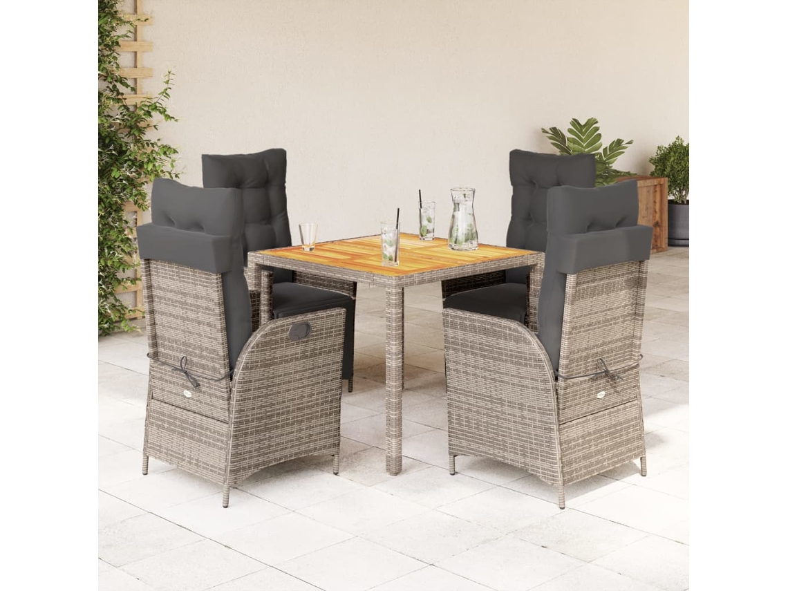 Vidaxl 5 Pcs Conjunto De Jantar P/ Jardim C/ Almofadões Vime Pe Cinza