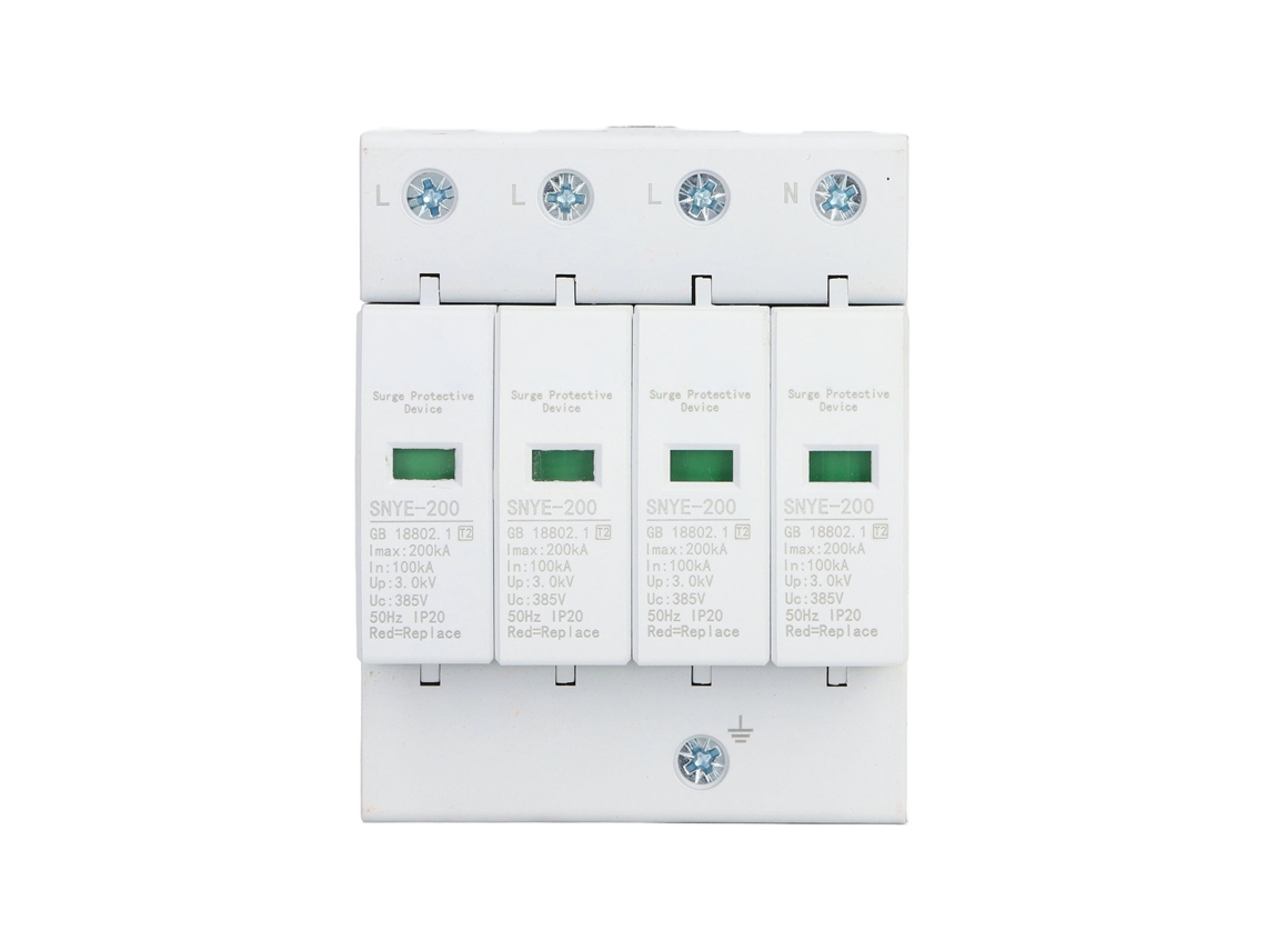 Pára-raios CA branco, 200 kA, 4 polos, 385 V, com janela de visualização e terminal isolado