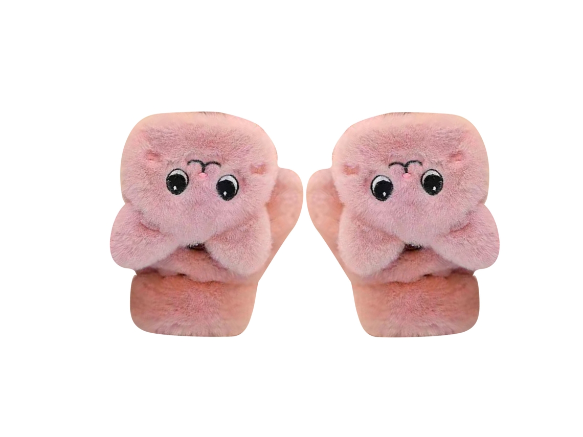 Luvas Mali Flap de Pelo de Coelho, Acolchoadas, Convertíveis, Rosa