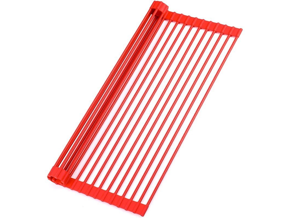 Nova Line rack de Secagem de Pratos Rolável Grande 52cm para Pia Versátil e Resistente Ao Calor Vermelho