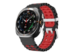 Bracelete para Samsung Galaxy Watch Ultra Silicone Duas Cores Fivela Prateada e Furos Duplos Preto e Vermelho XIAOMOYU