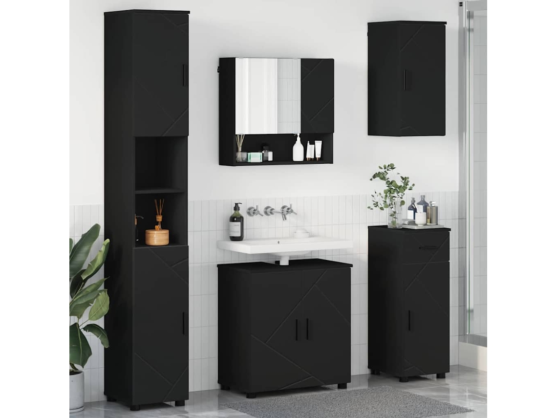 Vidaxl Conjunto De Móveis Para Banheiro 5 Unid. Preto 61 X 35 X 64 Cm